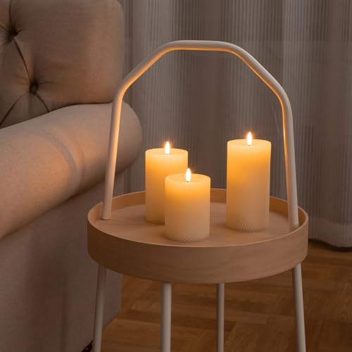 Image of Real Wax Flameless Candles LED Pillar Candles with Remote Timer Set of 3 | 3D Flame Effect Warm Flickering Glow 2 /4 /6 /8H Timer Ivory Wax Candles for Wedding, Christmas & Home Fireplace Decor