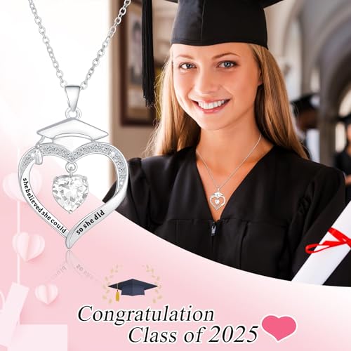 Graduation Gifts for Her Girls 2025 Birthstone CZ Heart Pendant Necklace Class of 2025 College Graduation Friendship Gifts for Her3