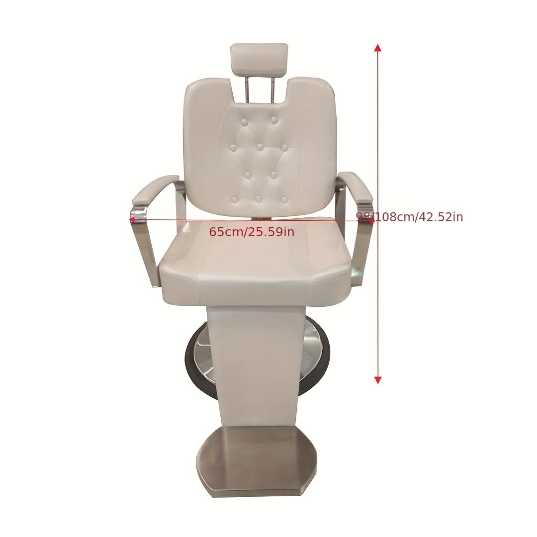 Poltrona da barbiere idraulica girevole a 360° reclinabile, in pelle PU impermeabile, colore bianco perla brillante, con poggiapiedi, multiuso per parrucchiere, trucco e tatuaggio