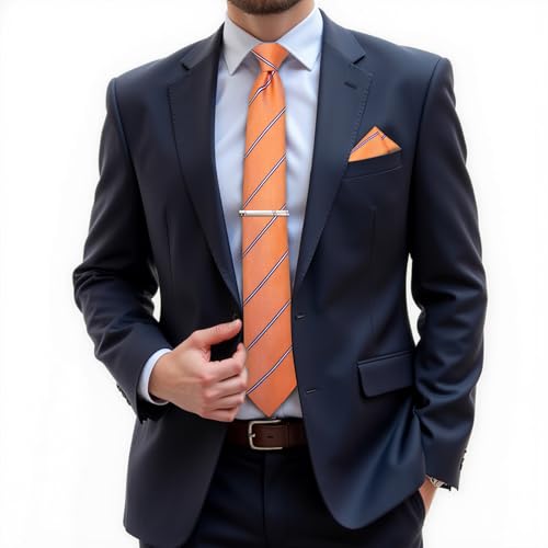Image of DiBanGu Mens Tie Silk Plaid Striped Necktie and Pocket Square Cufflinks Tie Clip Set with Gift Box Formal Wedding Party
