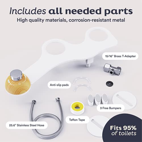 Betterway Bidet Attachment For Toilet - Non Electric Bidet Toilet Seat Attachment - Plastic Free Packaging, Premium Design, Self Cleaning Nozzle (Bamboo)
