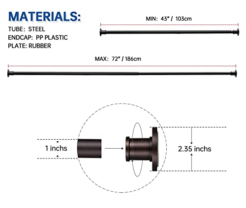 Image of BRIOFOX Industrial Shower Curtain Rod - Never Rust Non-Slip 43-72 Inch Stainless Steel, Retro Bronze
