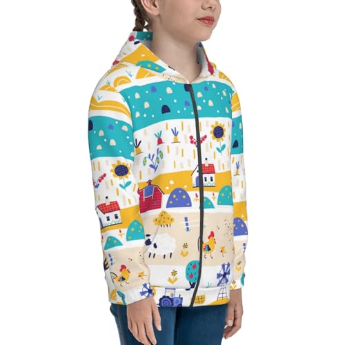 Funny Farm Kid Hoodies Boys Zip Up Sweatshirts Girls Pullover with Pocket4
