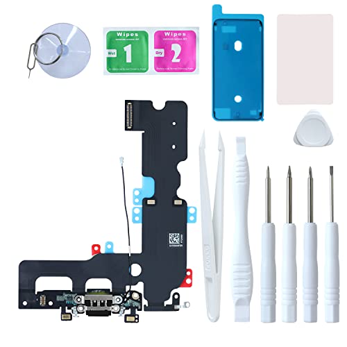 Lozop For Iphone 7 Plus Charging Port Replacement, Dock Connector, Microphone & Antanna Cable Assembly With Repair Tools For Iphone 7 Plus 5.5 Inch All Carriers (Black) #TOP8