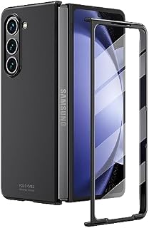 Vizvera Case for Samsung Galaxy z fold 5 (2023), Built-in Tempered Glass Screen Protectors, Matte Hard PC z fold 5 Phone Case, Lightweight, Anti-Scratch,Thin Slim Fit Cover for Samsung z fold 5-Black