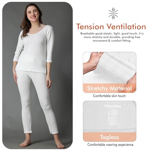Image of Wearslim Women's Cotton Quilted Winter Lightweight Thermal Underwear for Women Long Johns Set with Fleece Lined Soft Warmer