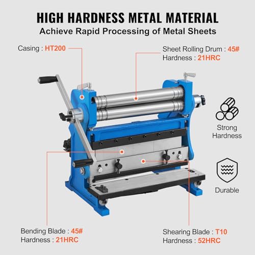 VEVOR Sheet Metal Brake, 12-inch, 3-In-1 Combination Shear Brake Roll Machine, 20-Gauge Capacity Shear Press Brake with 90° Max Bending Angle, Shears and Slip Roll Machine for Shear Bending Rolling - Image 4