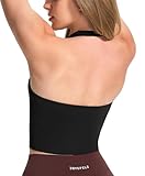JOYSPELS Black Halter Workout Top Built in Bra Buttery Soft Longline Sports Bra Yoga Pilates Gym Casual Wear