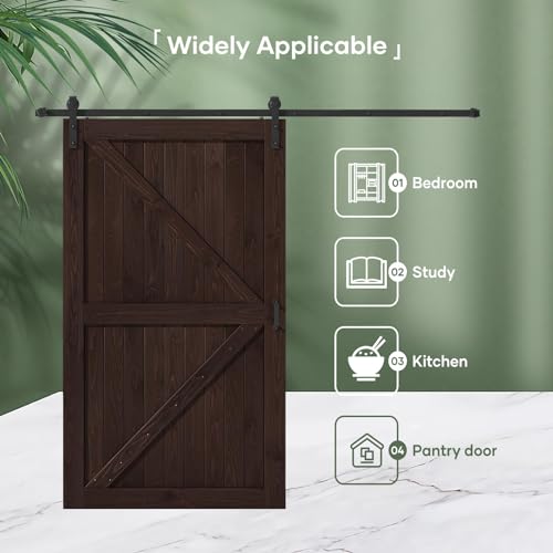 Image of FREDBECK 48x80 Brown Barn Door with 8ft (96inch) Hardware Track Kit and Handle Included,Double Surfaces,Simple Assembly is Required,K-Frame,Coffee