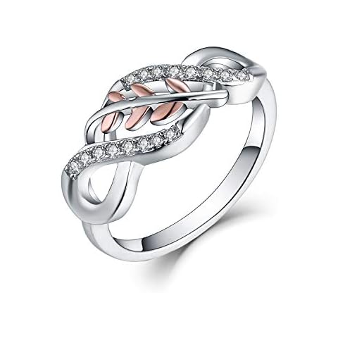 JO WISDOM 925 Sterling Silver Cubic Zirconia Rose Gold Leaf Infinity Knot Ring Size 9 Cover