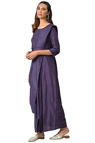 Image of W for Woman Women Maroon Maxi Insta Saree Dress with Embroidered Belt