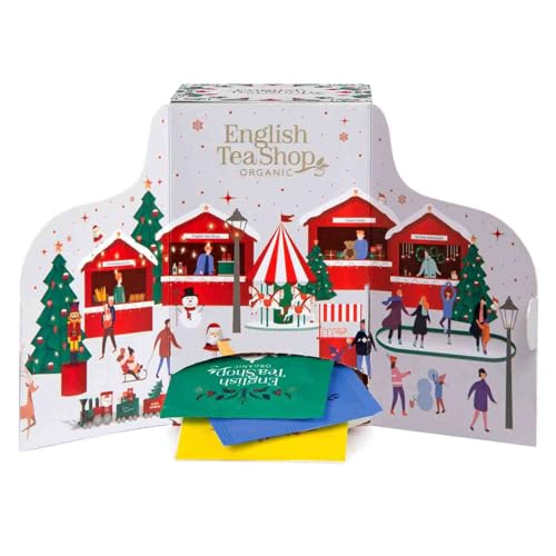 ETS Tee Adventskalender 'Weihnachtsmarkt' weiß | 24 verschiedene BIO Tees | Früchtetee, Kräutertee, Grüner Tee, Schwarzer Tee, Chai