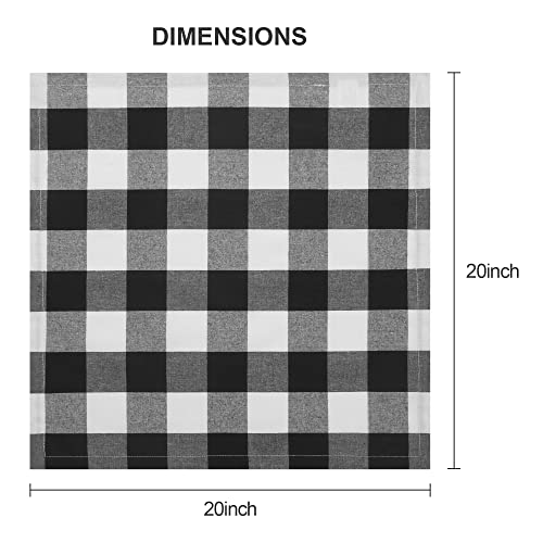 Image of Cotton Cloth Napkins Set of 4 Blend Buffalo Plaid, 20 x 20 Inch Washable Dinner Napkins, Checks Reusable Table Napkins for Restaurant, Party, Wedding, Holiday, Farmhouse, Black and White