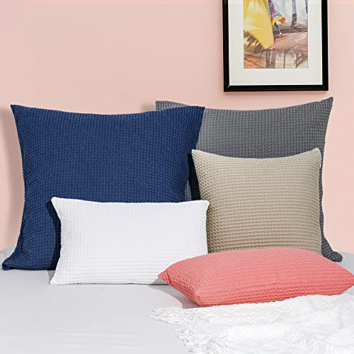 Phf 100% Cotton Waffle Weave Throw Pillow Cover, 18" X 18", No Insert, 2 Pack Elegant Home Decorative Square Throw Pillow Covers For Bed Couch Sofa, Charcoal Grey #TOP2