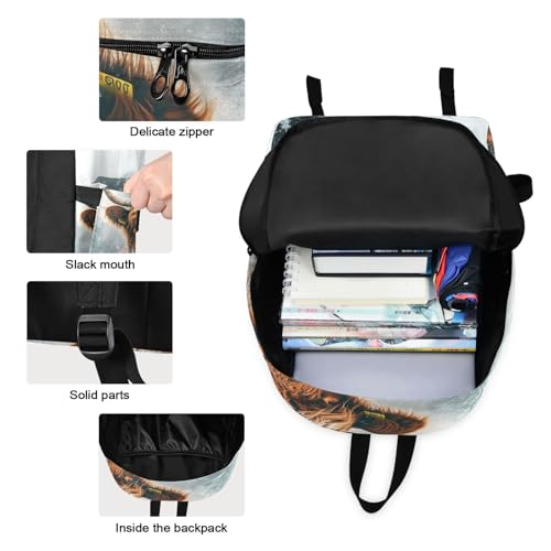 Highland Cattle Winter Print Backpack Set with Lunch Bag, Large Capacity Travel Backpacks and Lunch Box Insulated for Commute Hiking Picnic3