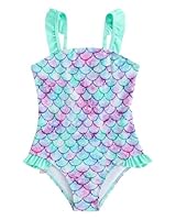 Badeanzug Mädchen Gr 80-116, Einteiler Badeanzüge für Mädchen Baby Kleinkind mit Verstellbare Träger Süß UPF 50+ Schwimmanzug Mädchen Kinder für Strand & Pool, Grün Meerjungfrau 3-4 Jahre/98-104