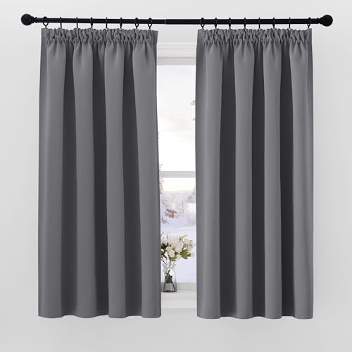 PONY DANCE Pencil Pleat Blackout Curtains Grey Thermal Insulated Curtains 46x54 Inch Drapes for Bedroom, Kitchen, Short Window Curtains with Hooks for Track Rail, W46 X L54, 2 Panels - Image 3