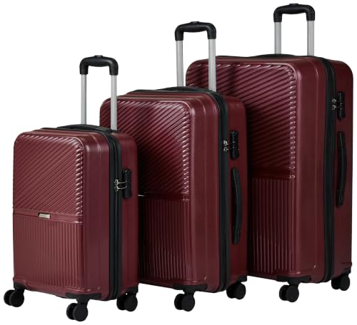 Image of Teakwood Set of 3 8 Wheels Trolley Bag, Hard Cabin with Zipper Closure, Adjustable Push Button & Cross Side Strap, Number Lock System 360 Degree (Set of 3, Maroon)