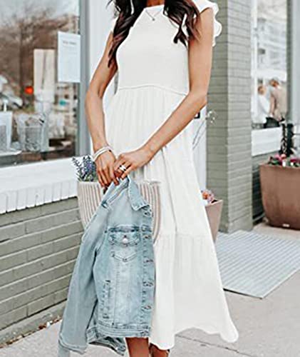 Image of Sexyshine Women's Square Neck Halter Lace Up Criss Cross Maxi Dress Tie Back Sleeveless Smocked Ruched A Line Dress