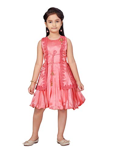 Image of MUHURATAM Girl's Silk Fit and Flare Knee-Length Dress