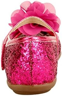Wedding Party Flower Girl's Shoes Glitter Sparkling Chiffon Floral on Topper 3 Colors (9, Hot Pink) | Image 2