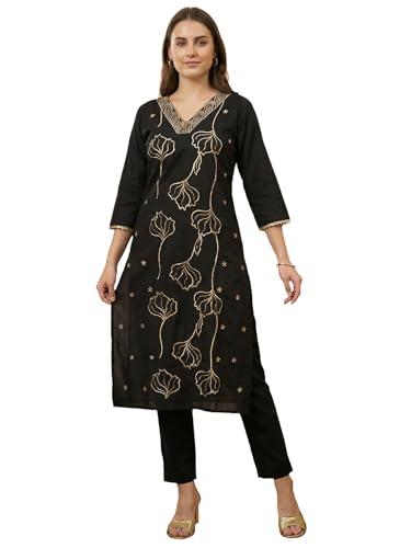 Image of INDO ERA Womens Silk Blend Printed Straight Kurta Pant Set (IESTR5624)