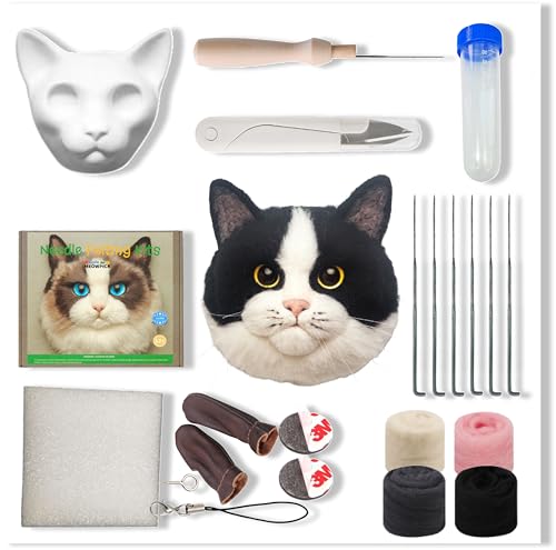 Image of MeowPick Needle Felting Kit with Cat Head Mold, Animals Needle Felting Set, DIY Wool Felt Materials Set with Felting Tool and Instruction for Quick Needle Felting Craft (Cow)