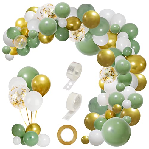 RUBFAC 140 Stück Salbeigrüner Ballon Girlande Bogen Kit Olivgrün und Weiß Ballon Girlande Cover