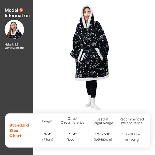 Image of Giggling Getup Wearable Blanket Hoodie for Adults Gifts for Teen Girls Sister Women Sherpa Fleece Printed Hooded Blanket Sweatshirt Warm Cozy with Pocket & Sleeves Black Glowing Dinosaur