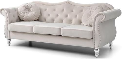 Glory Furniture Sofá de terciopelo Hollywood en marfil