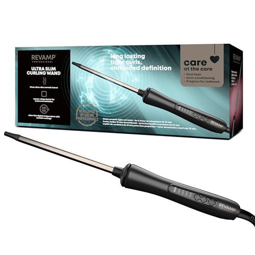 REVAMP Tight Curl Stick - Fer à Friser pour Boucles Serrées, Fer à Friser en Céramique Infusé d’Huile Progloss, Température Réglable, Pince Fine pour Bouclage Précis