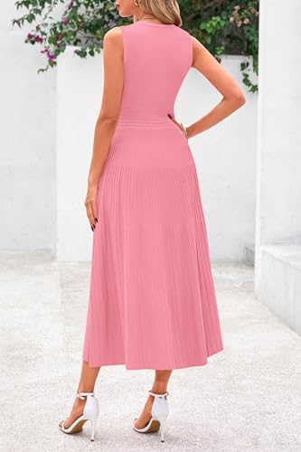 Image of PRETTYGARDEN Spring Casual Dresses for Women 2026 Summer Business Work Midi Sleeveless A Line Pleated Cocktail Dress