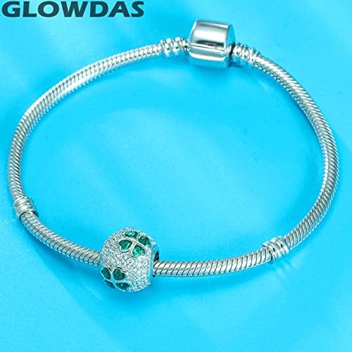 GLOWDAS Sparkling Rainbow, 4 Leaf Clover, and Cross Pendant Charms fit European Women Bracelet, 925 Sterling Silver Pave Cubic Zirconia Beads, Gifts for Christmas/Lover/Mothers Day