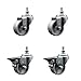 Semi Steel Cast Iron Swivel Threaded Stem Caster Set of 4 w/Roller Bearing - 3" x 1.25" Silver Wheels and 3/4" Stems - Includes 2 with Posi Locking Brake -1200lbs Total Capacity - Service Caster Brand