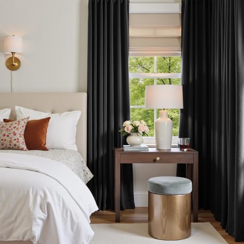 Image of Extra Long Black Velvet Curtains Rod Pocket 52x108 Inch 2 Panels | Soft Velvet, For Tall Windows & High Ceilings, Light Shifting Texture, Elegant Drape, Classic, Rod Pocket