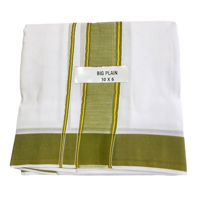 ambika stores & readymades AMBIKASTORES Men's Traditional Cotton Dhoti with Cotton Border & Angavastram | Panchakacham Style | Size 10x6 (4.60m Dhoti + 2.70m Towel)-picture-17