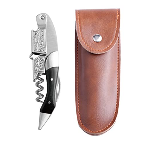 ZHSH Ouvre-bouteille Acier Inoxydable Robuste 115 g, Tire-bouchon Professionnel Avec Double Charnière, Feuille Découpée et Manche en Bois (A) Cover