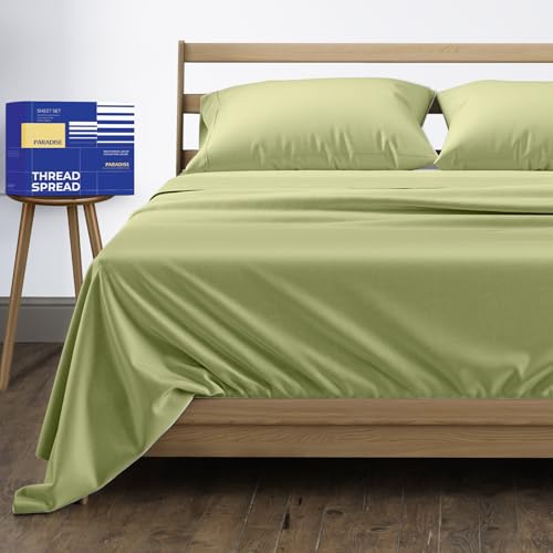 Image of THREAD SPREAD California King Bed Sheets, Luxury 1000 Series Paradise Collection 100% Egyptian Cotton Cal King Sheets Set (4 PC, Sage Green), Silky Soft, Cooling, 16 inch Deep Pocket Hotel Sheet Set