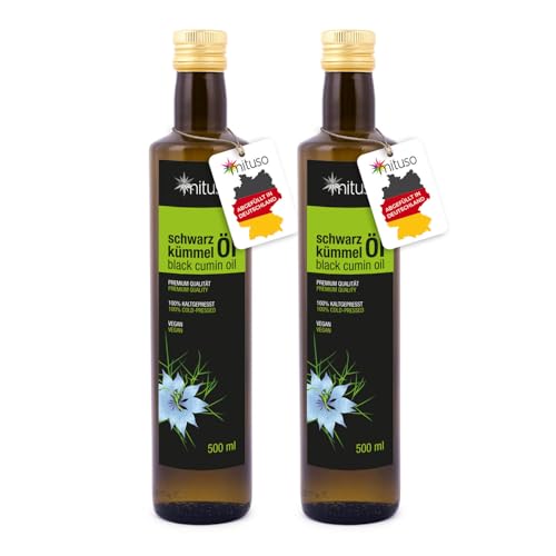 Schwarzkümmelöl 2x 500 ml, gefiltert | 100% rein, kaltgepresst, Vielseitig für Küche und Hautpflege, Frei von Zusatzstoffen - mituso