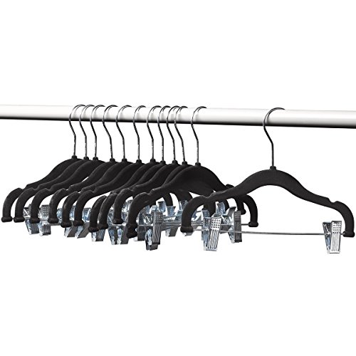A1-hangers 12 Pack Kids Hangers with Clips Black (13" Length) Baby Clothes Hangers Velvet Hangers use for Skirt Hangers Clothes Hanger Pants Hangers Ultra Thin No Slip Kids Hangers