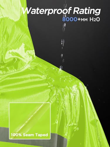 Image of Mens Long Safety Rain Coats with Air Vents Reflective Stripes Waterproof Packable Rain Jacket with Hood Lightweight
