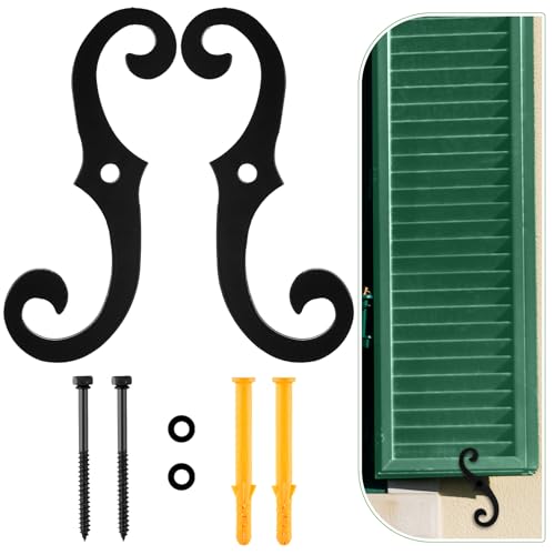 MorningRo Black S Style Shutter Dogs Hardware Decorative Shutter Dog Holders with Attachment Hardware 6.5 Inches External Shutters Tieback for Exterior Decorative Shutters(2 Pack,Aluminium)