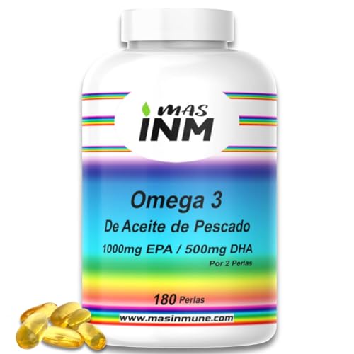 Omega 3 Perlas de Aceite de Pescado - 180 Perlas - 2000 mg por Dosis con 1000 mg EPA y 500 mg DHA por 2 Perlas - con Vitamina E - 3 Meses de Suministro - Masinmune