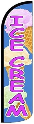 4 Less Co ICE CREAM Windless Swooper Flag Feather Banner Sign 3x11.5 ft Tall (Flag Only) bz4