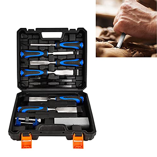 Wood Chisel Set, Non-Slip Handle Woodworking Wood Carving Chisel Sets with Storage Case, Sharpening Stone and Carpenter Pencil, Chisel(6/13/19/25/32/38mm)