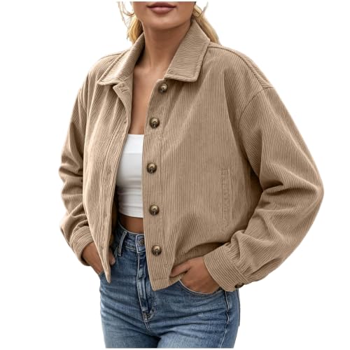 Gumipy Womens Corduroy Jacket Button Up Cropped Long Sleeve Fall Cardigans - image 9