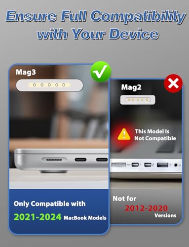 Image of 140W Charger for MacBook Pro 16 14 inch Mac Air 15 13 inch 2026 2025 2024 | 23 22 21 M1-M5【Original Quality】 Fast Charger Power Adapter & 6.6FT Type C to Magnetic 3 Cable LED Applicable 2021-26 (Black)
