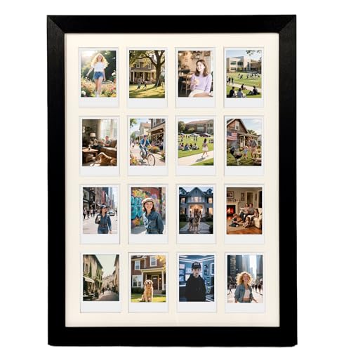 Comtraker Polaroid Cadre photo pour pellicule Instax Mini 5,1 x 7,6 cm 16 ouvertures Noir 17,6 x 12,6 cm