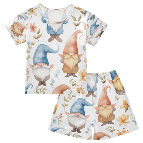 Gnomes with Leaf Kids Pjs Set Boys Girls Summer Short-Sleeve Sleepwear Pajamas 2PCS
