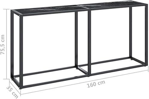 Miniatura 16 de vidaXL Mesa consola rectangular de vidrio templado en negro, para sala de estar, mesa auxiliar de acero con recubrimiento en polvo, mesa para Negro